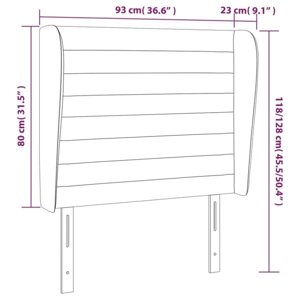 sengegavl med kanter 93x23x118/128 cm stof sort