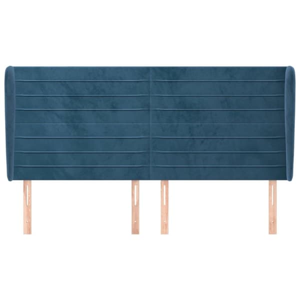 sengegavl med kanter 203x23x118/128 cm fløjl mørkeblå