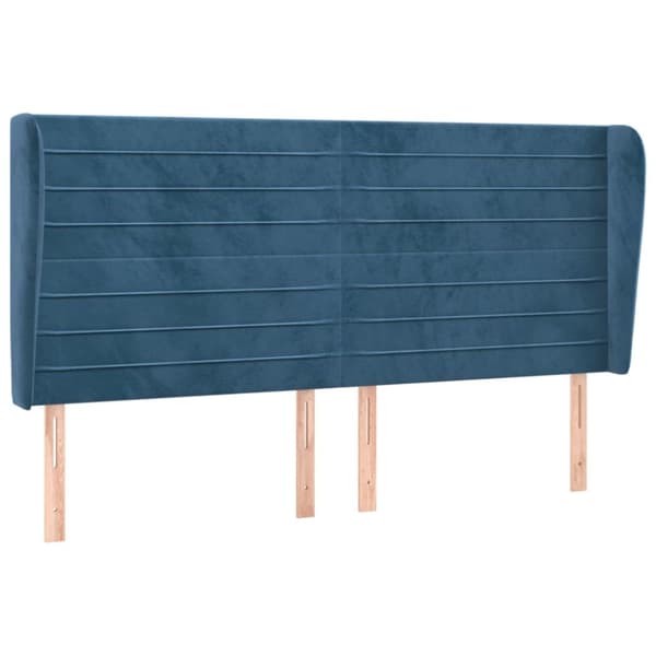 sengegavl med kanter 203x23x118/128 cm fløjl mørkeblå