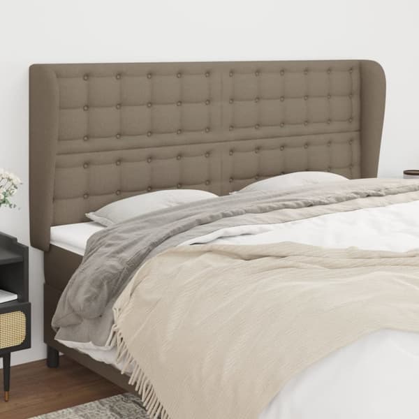 sengegavl med kanter 203x23x118/128 cm stof gråbrun