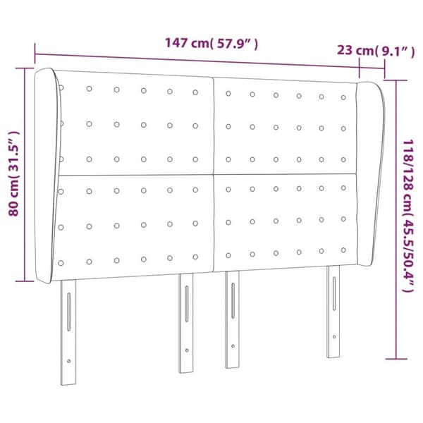 sengegavl med kanter 147x23x118/128 cm stof sort