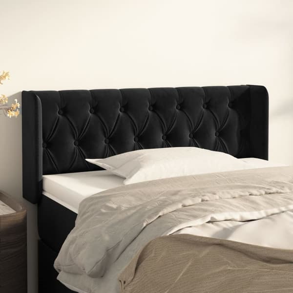 sengegavl med kanter 103x16x78/88 cm fløjl sort