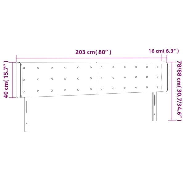 sengegavl med kanter 203x16x78/88 cm stof lysegrå