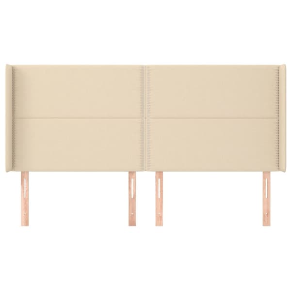 sengegavl med kanter 203x16x118/128 cm stof cremefarvet