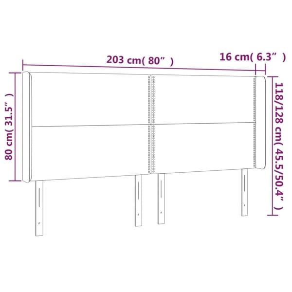 sengegavl med kanter 203x16x118/128 cm stof cremefarvet