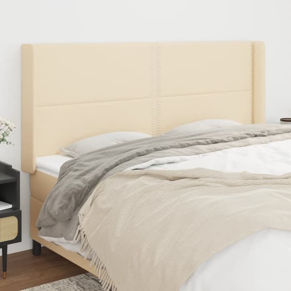 sengegavl med kanter 203x16x118/128 cm stof cremefarvet