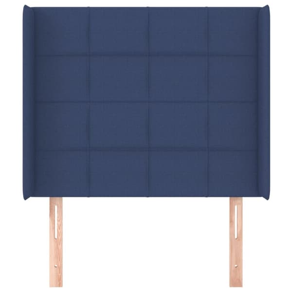 sengegavl med kanter 83x16x118/128 cm stof blå