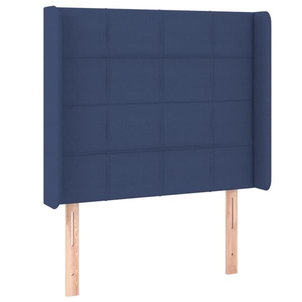 sengegavl med kanter 83x16x118/128 cm stof blå