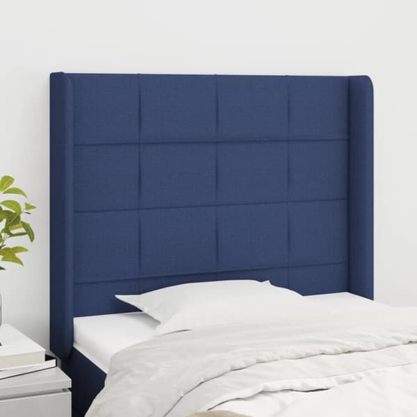 sengegavl med kanter 83x16x118/128 cm stof blå