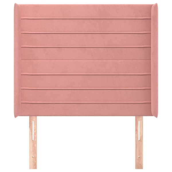 Sänggavel med kanter rosa 93x16x118/128 cm sammet