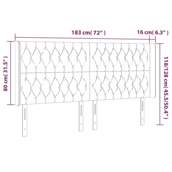 sengegavl med kanter 183x16x118/128 cm stof gråbrun
