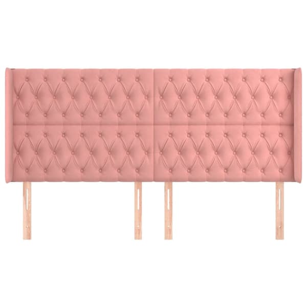 sengegavl med kanter 183x16x118/128 cm fløjl lyserød