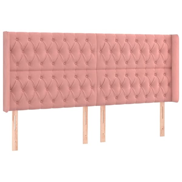 sengegavl med kanter 183x16x118/128 cm fløjl lyserød