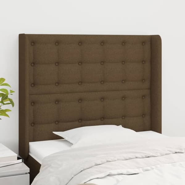 sengegavl med kanter 103x16x118/128 cm stof mørkebrun