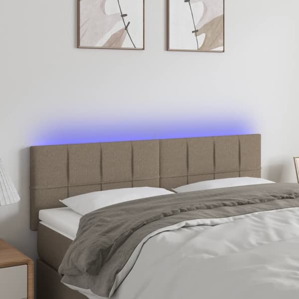 sengegavl med LED-lys 144x5x78/88 cm stof gråbrun