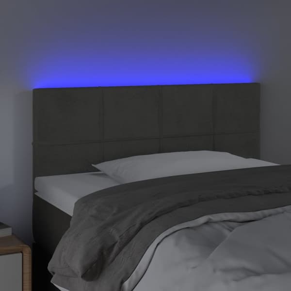 sengegavl med LED-lys 90x5x78/88 cm fløjl mørkegrå