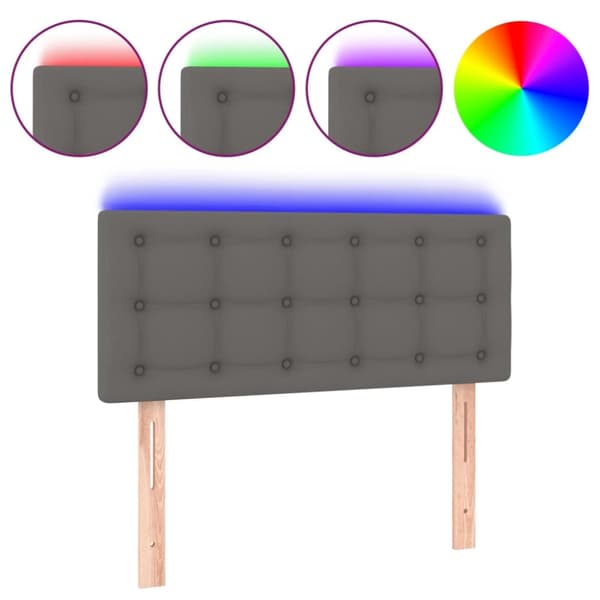 Sängyn pääty LED-valolla, harmaa, 90x5x78/88 cm, keinonahkaa