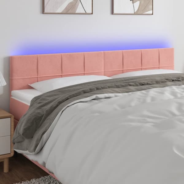 Sängyn pääty LED-valolla, pinkki, 180x5x78/88 cm, sametti