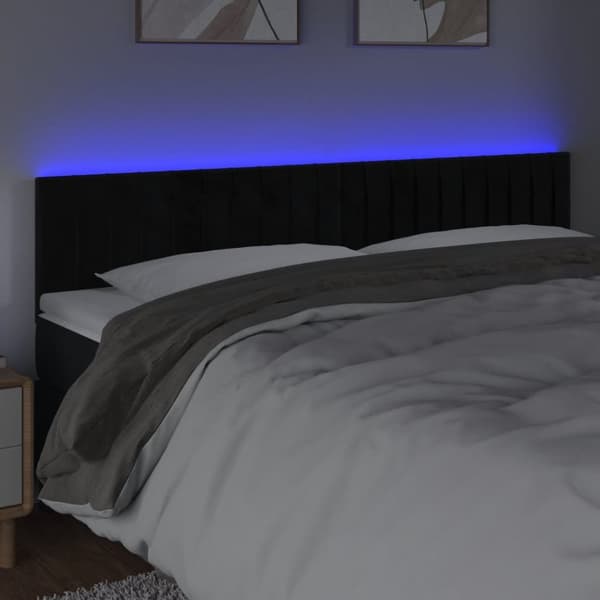 Sängyn pääty LED-valolla, musta, 180x5x78/88 cm, samettia
