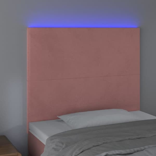 Sängyn pääty LED-valolla, pinkki, 80x5x118/128 cm, sametti