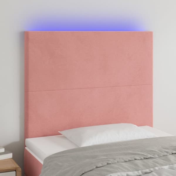 Sängyn pääty LED-valolla, pinkki, 80x5x118/128 cm, sametti