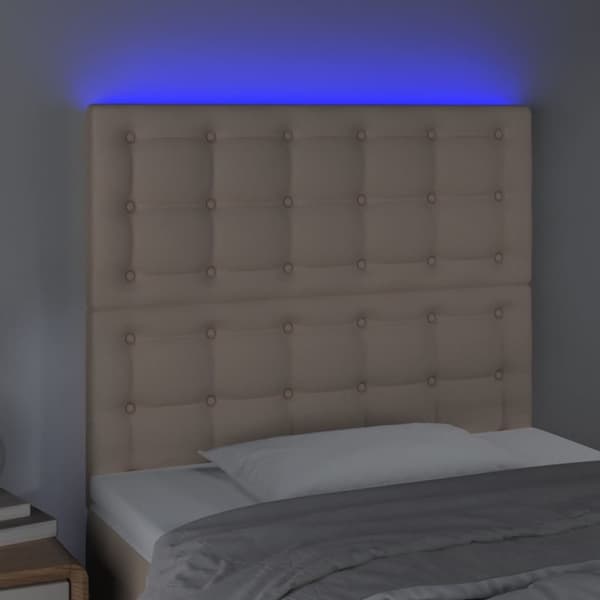 sengegavl med LED-lys 100x5x118/128 cm kunstlæder cappuccino