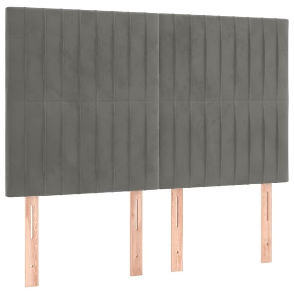 sengegavl med LED-lys 144x5x118/128 cm fløjl lysegrå