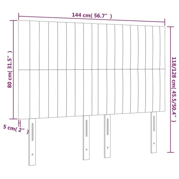 sengegavl med LED-lys 144x5x118/128 cm fløjl lysegrå