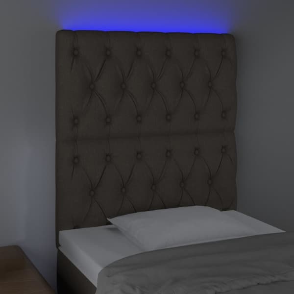 sengegavl med LED-lys 80x7x118/128 cm stof gråbrun