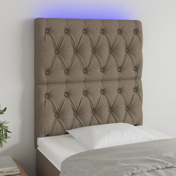 sengegavl med LED-lys 80x7x118/128 cm stof gråbrun