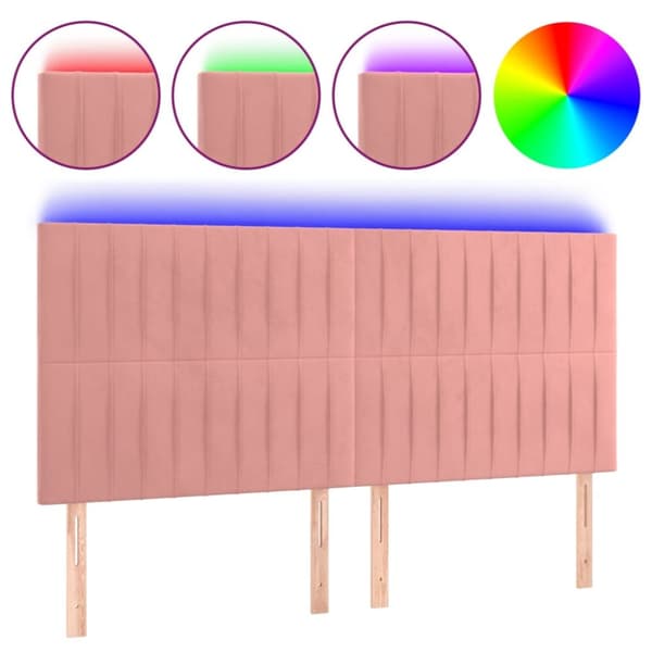 Sängyn pääty LED-valolla, pinkki, 200x5x118/128 cm, sametti