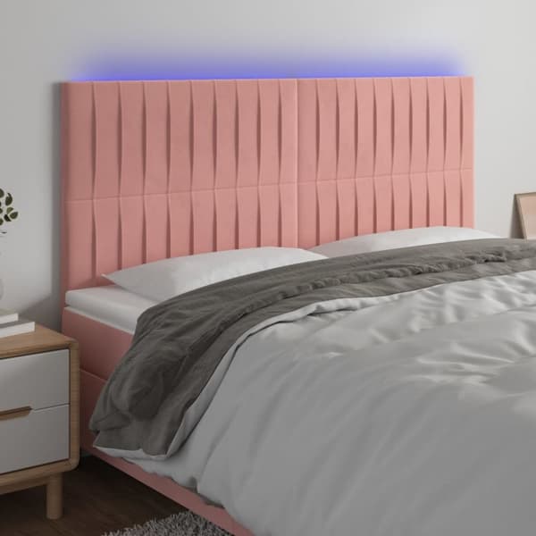 Sängyn pääty LED-valolla, pinkki, 200x5x118/128 cm, sametti