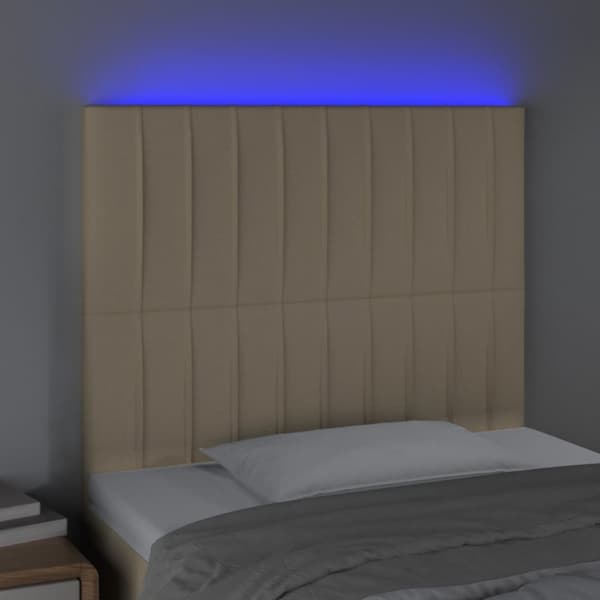 sengegavl med LED-lys 100x5x118/128 cm stof cremefarvet