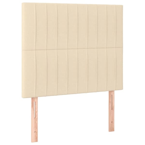 sengegavl med LED-lys 100x5x118/128 cm stof cremefarvet
