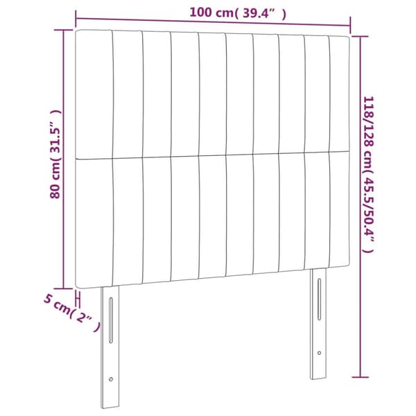 sengegavl med LED-lys 100x5x118/128 cm stof cremefarvet