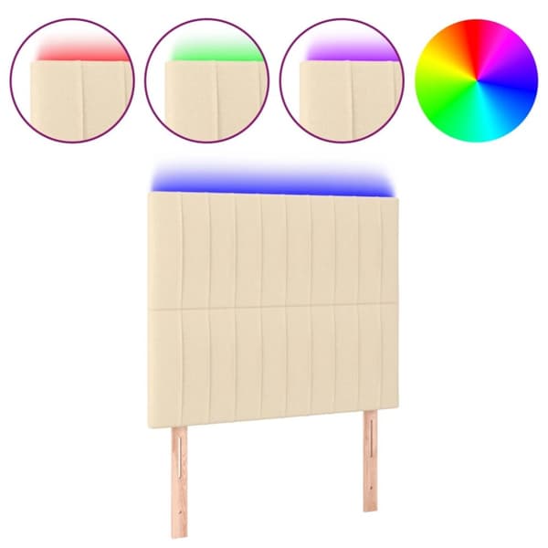 sengegavl med LED-lys 100x5x118/128 cm stof cremefarvet