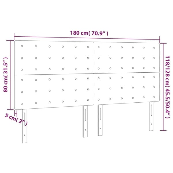 sengegavl med LED-lys 180x5x118/128 cm stof cremefarvet