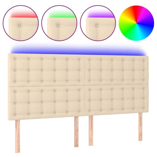 sengegavl med LED-lys 180x5x118/128 cm stof cremefarvet