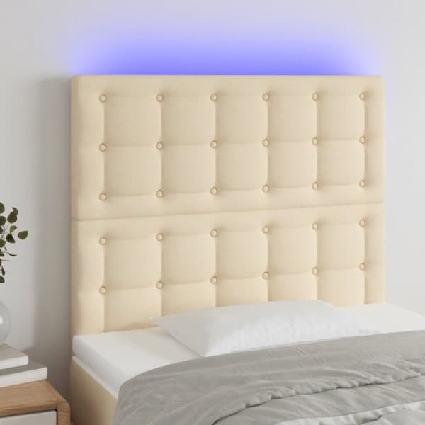 sengegavl med LED-lys 80x5x118/128 cm stof cremefarvet