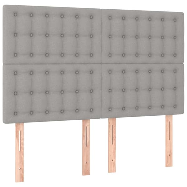 sengegavl med LED-lys 144x5x118/128 cm stof lysegrå