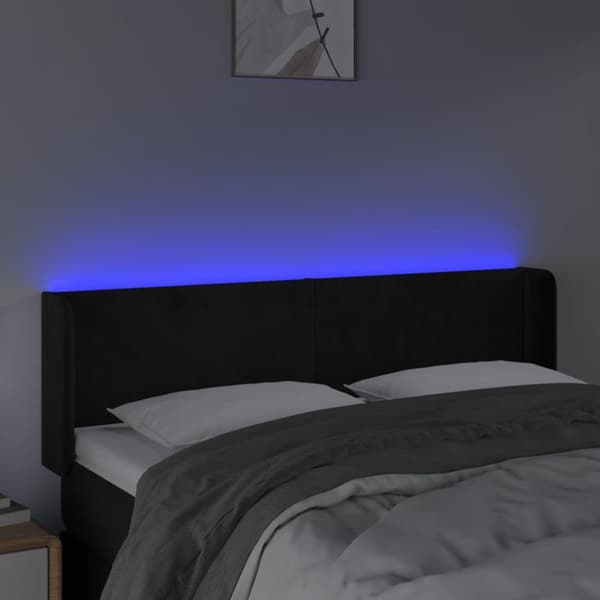 Sängyn pääty LED-valolla, musta, 147x16x78/88 cm, samettia