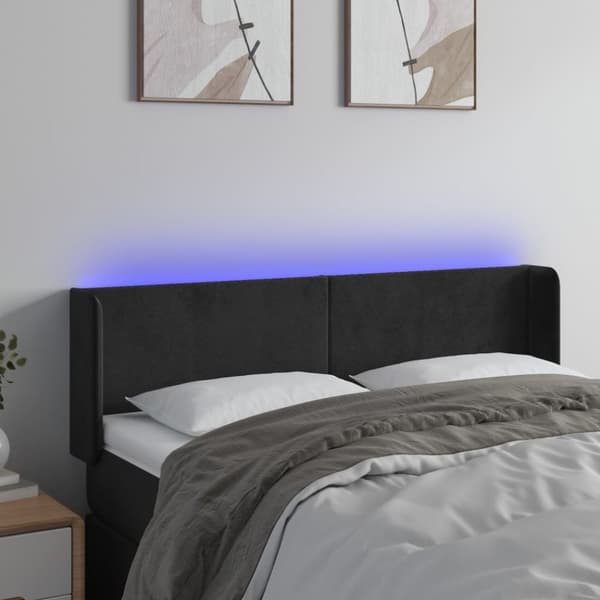 Sängyn pääty LED-valolla, musta, 147x16x78/88 cm, samettia