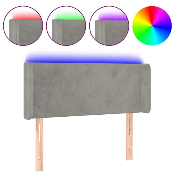 sengegavl med LED-lys 103x16x78/88 cm fløjl lysegrå