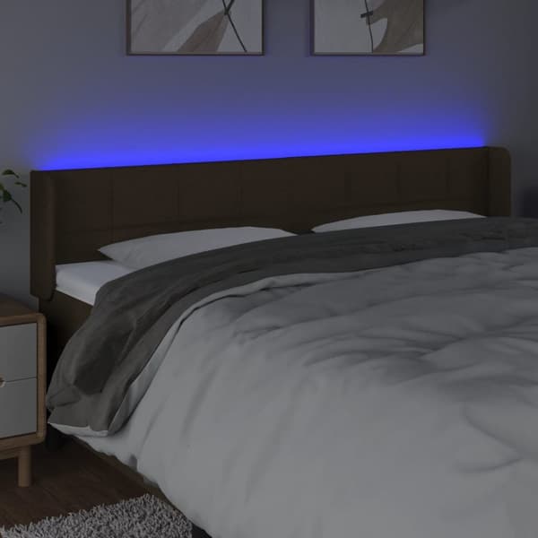 sengegavl med LED-lys 183x16x78/88 cm stof mørkebrun