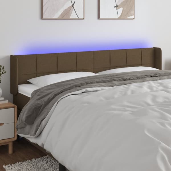 sengegavl med LED-lys 183x16x78/88 cm stof mørkebrun