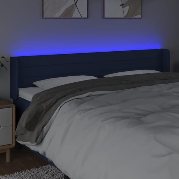 sengegavl med LED-lys 183x16x78/88 cm stof blå