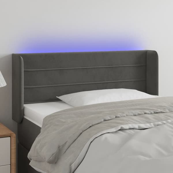 sengegavl med LED-lys 103x16x78/88 cm fløjl mørkegrå