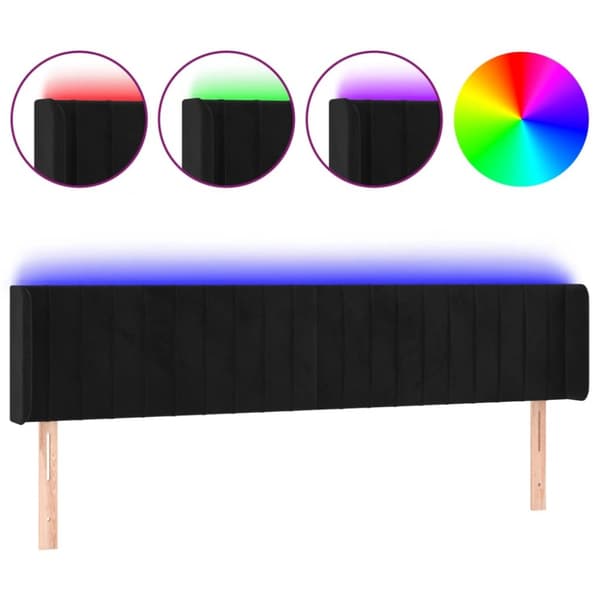 sengegavl med LED-lys 183x16x78/88 cm fløjl sort