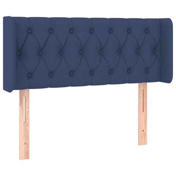 sengegavl med LED-lys 93x16x78/88 cm stof blå