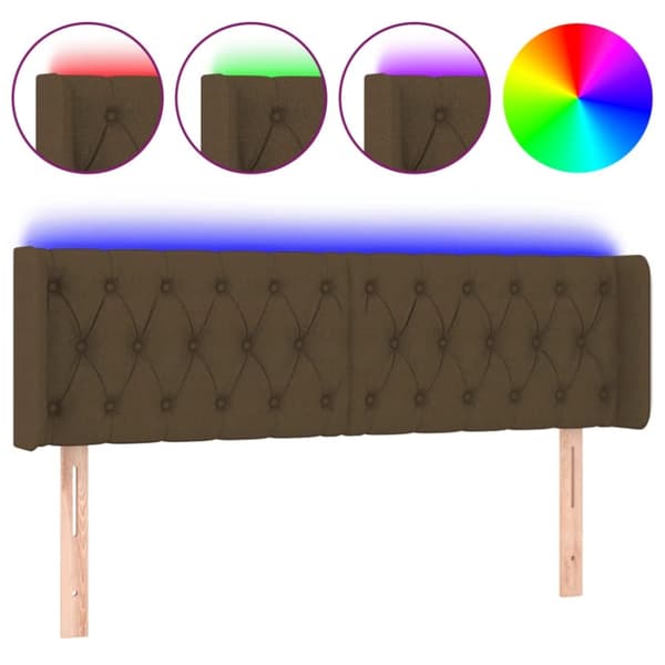 Sänggavel LED mörkbrun 163x16x78/88 cm tyg